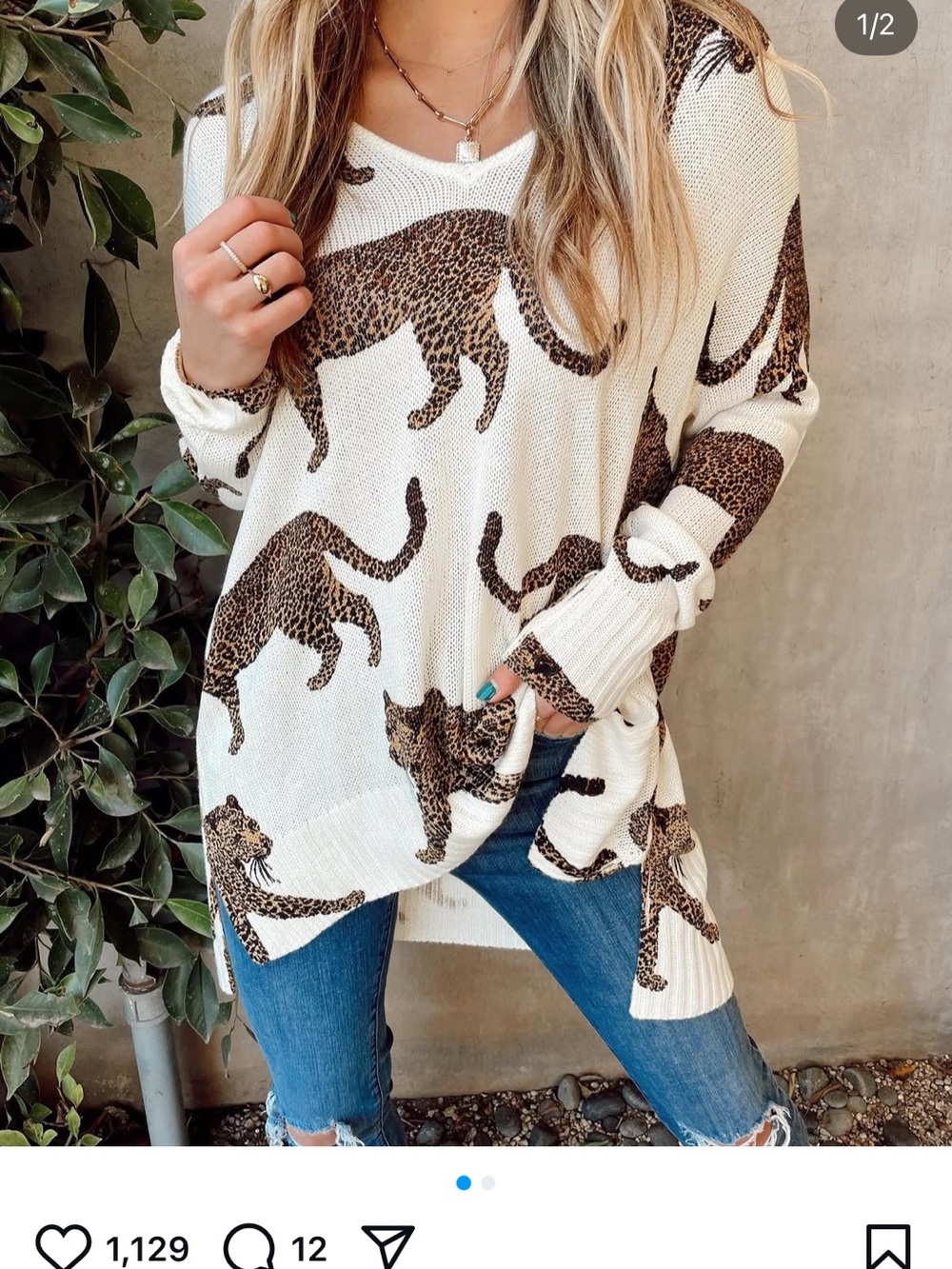 Show Me Your MuMu V-Neck Leopard Print Knit Sweater